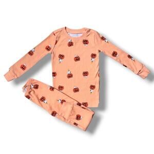 Janie and Jack Pajama Set Boys Girls Size 4 Orange Snoopy Pumpkin Peanuts Cotton